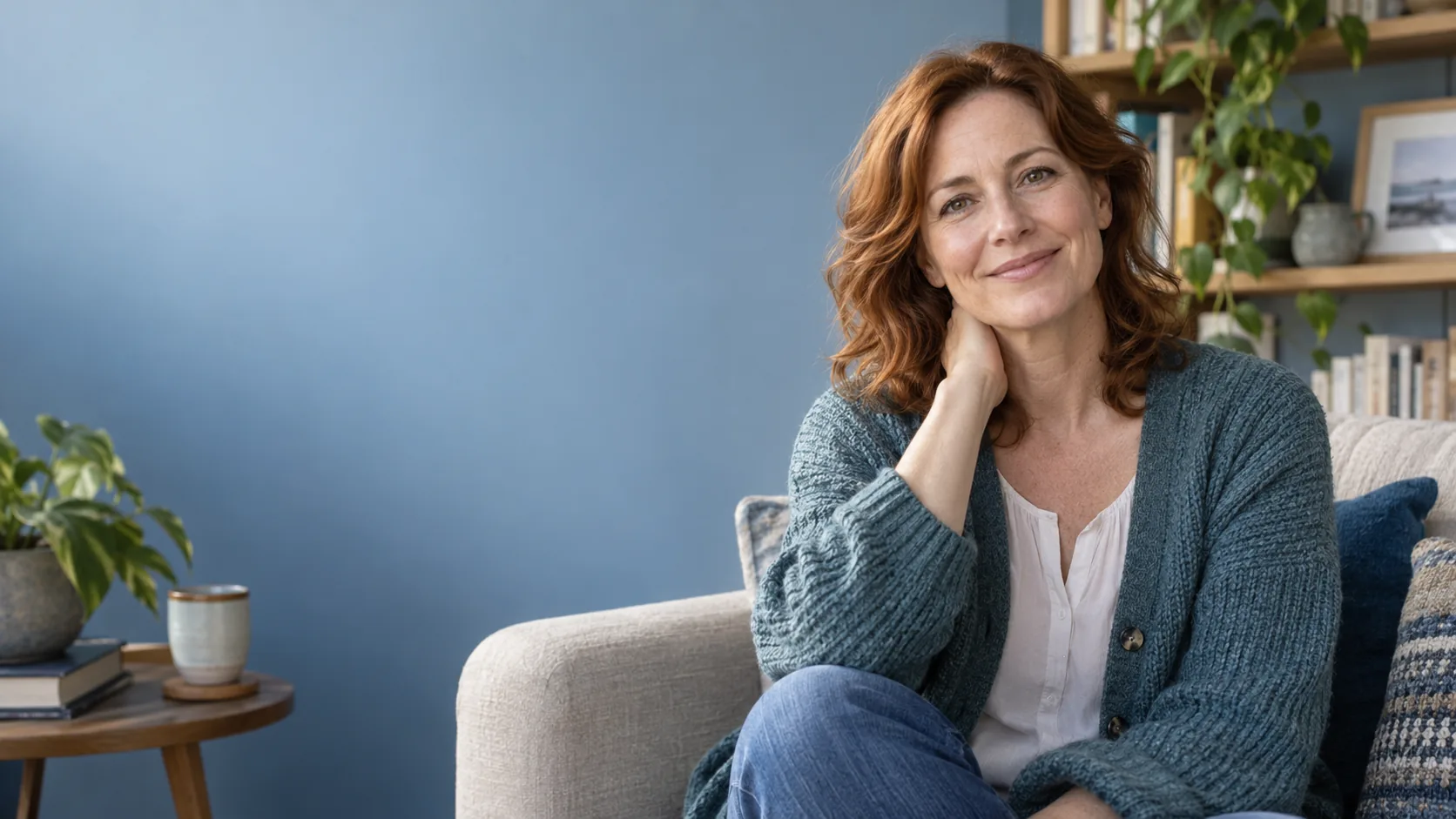 Fictief sfeerportret van een vrouw met een natuurlijke glimlach
